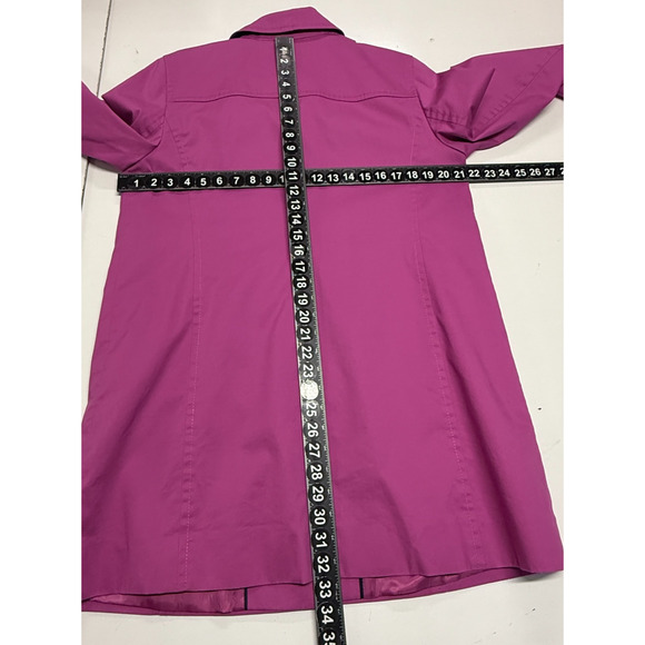 Talbots Trench Coat Womens Large Fushia Pink Button Front All Weather Stretch - Picture 3 of 10